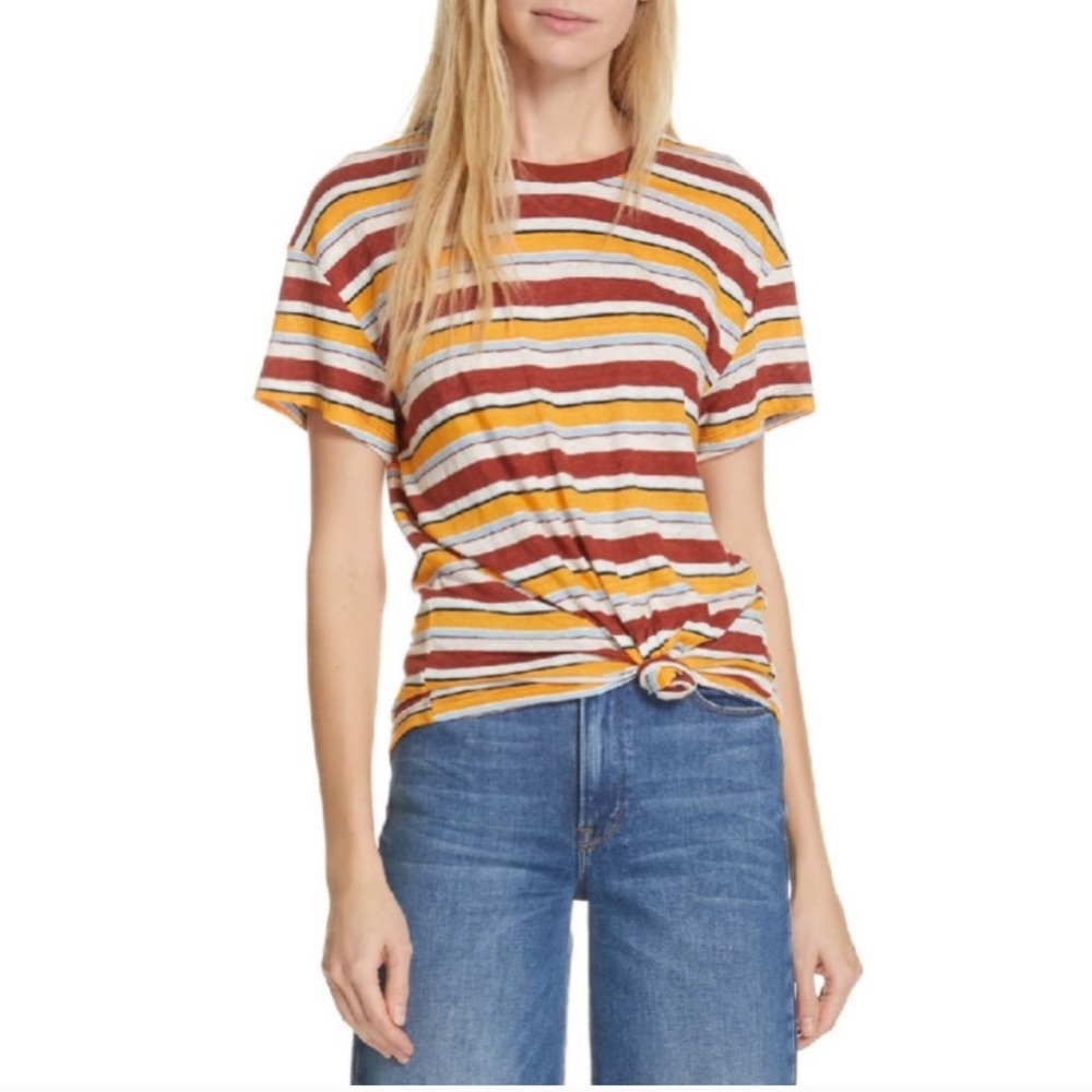 NEW FRAME Striped Linen Crewneck Tee in Sunshine